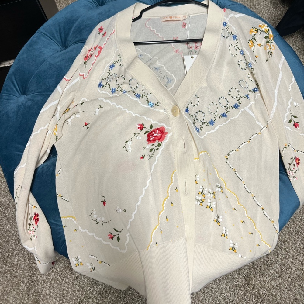 Size XL Tory Burch Simone cardigan. New with tags